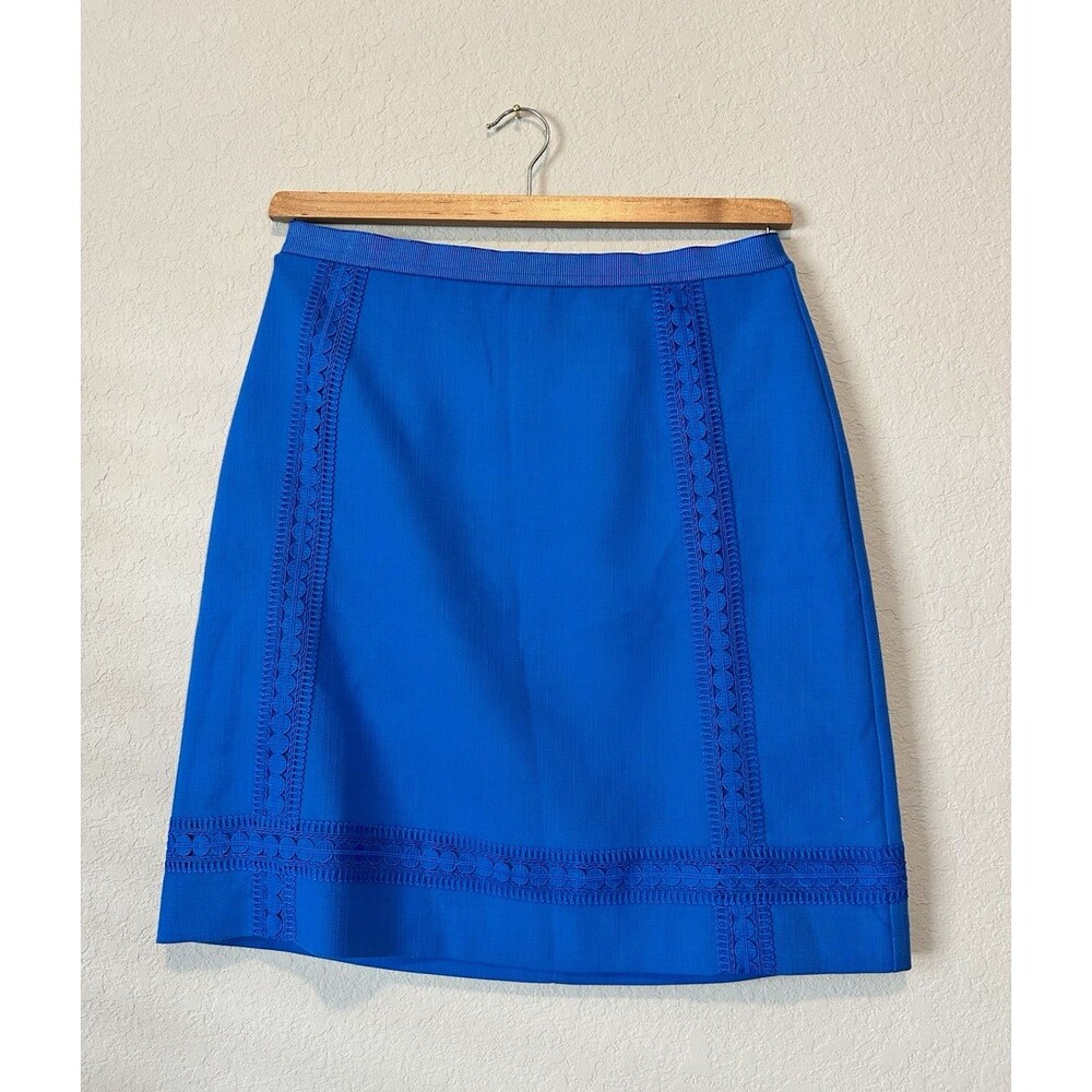 Ann Taylor Blue Solid Pencil Skirt Lace Accent Zip Closure Knee Length Size 6